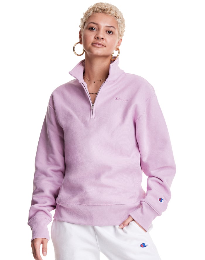 Hanorac Champion Oversized Reverse Weave 1/4 Zip Script Logo Dama Roz - Romania BXDVSIL-14